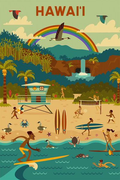 Hawai'i - Beach - Geometric - Lantern Press Postcard