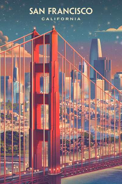 San Francisco, California - Lithograph - Skyline at Dusk - Lantern Press Postcard