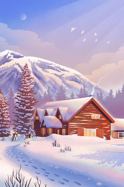 Lithograph - Mountain Lodge - Winter Scene - Lantern Press Postcard