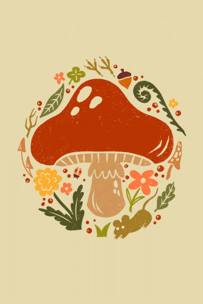 Boho Colorblock - Mushrooms - Lantern Press Postcard