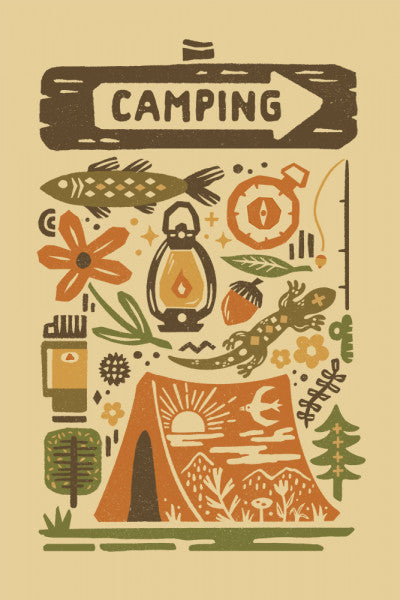 Boho Colorblock - Camping - Lantern Press Postcard