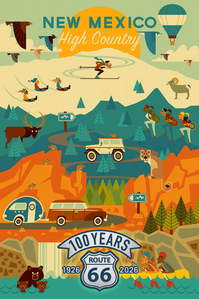 New Mexico - Mountain Geometric - Route 66 - 100 Years - Lantern Press Postcard
