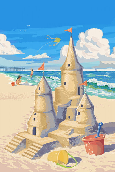 Soak up Summer - Sand Castle - Painterly - Lantern Press Postcard