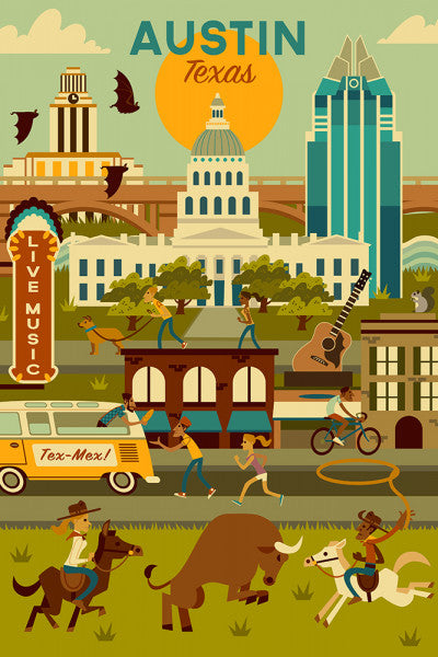 Austin, Texas - Geometric - City Series - Lantern Press Postcard