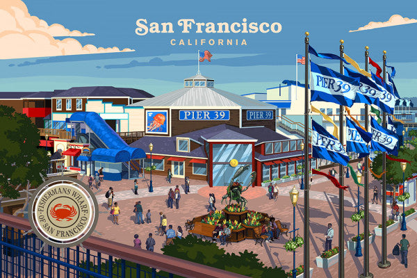 San Francisco, California - Painterly - Fisherman's Wharf  -  Lantern Press Postcard