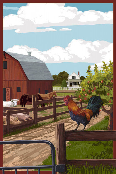 Painterly - Barnyard Scene -  Lantern Press Postcard