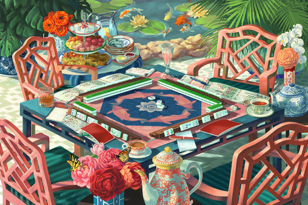 Oil Painting - Mahjong Life -  Lantern Press Postcard