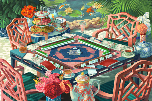 Oil Painting - Mahjong Life -  Lantern Press Postcard
