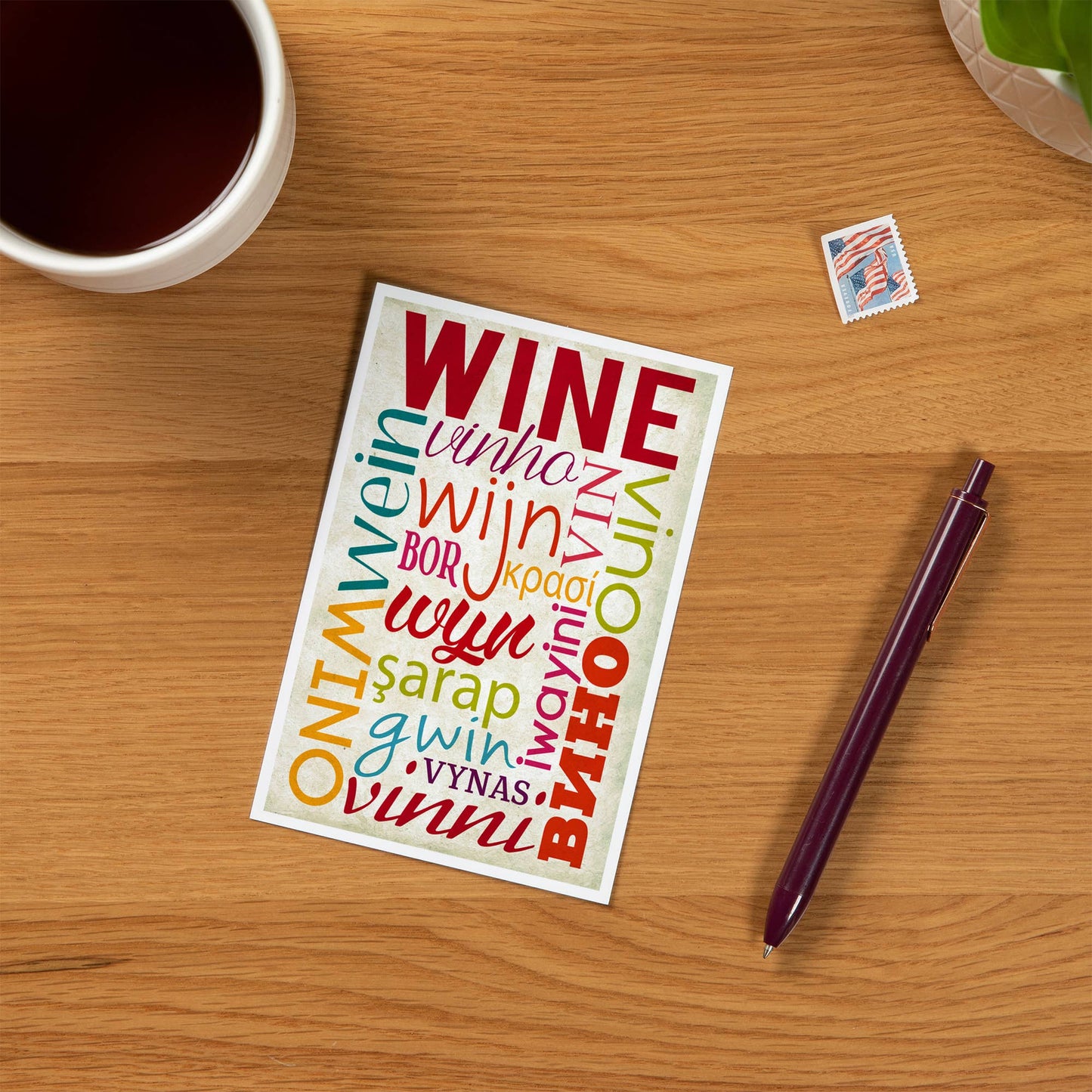 Wine Multiple Languages Typography - Lantern Press Postcard