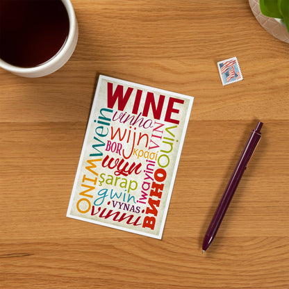 Wine Multiple Languages Typography - Lantern Press Postcard
