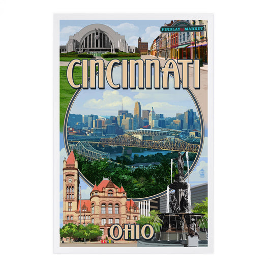 Cincinnati, Ohio, Montage Scenes - Lantern Press Postcard