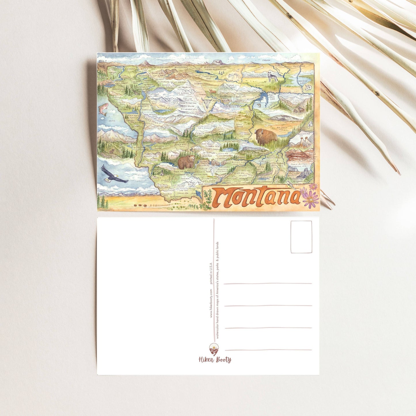 Montana State Map - Hiker Booty Postcard