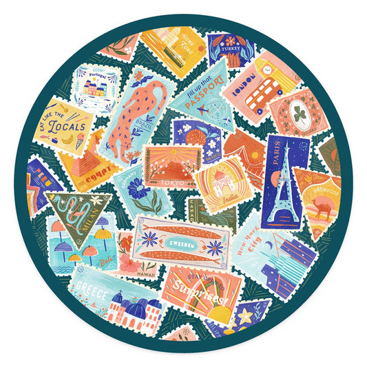 Well Traveled, World Travel Stamps - vinyl sticker - Lantern Press