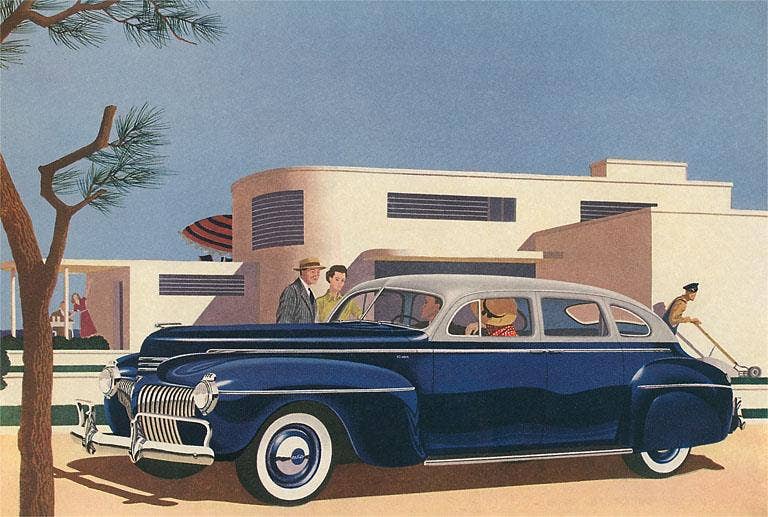 1940s Blue Sedan Automobile - Found Image postcard