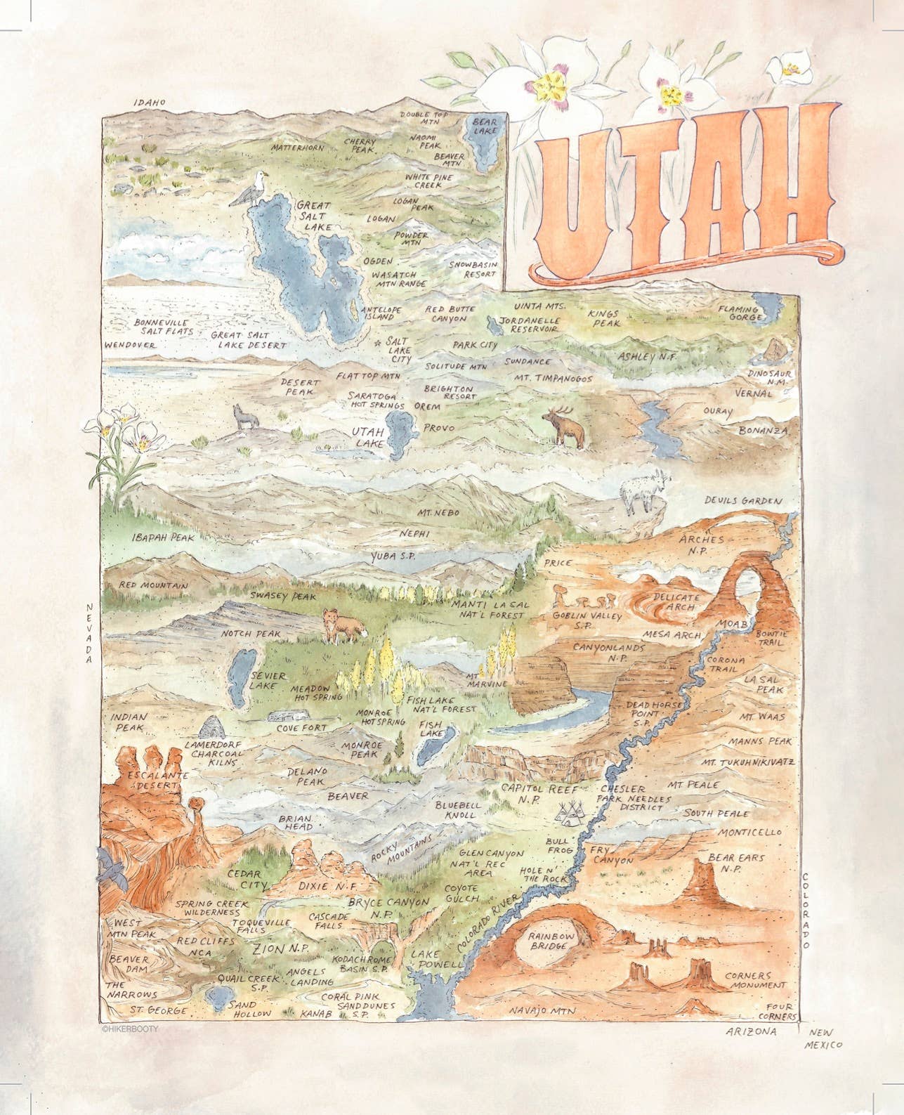 Utah State Map Postcard - Hiker Booty Postcard