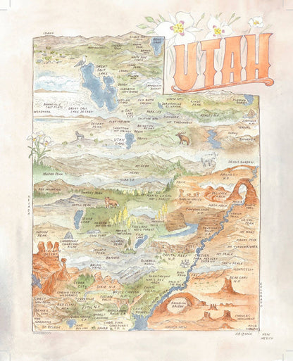 Utah State Map Postcard - Hiker Booty Postcard