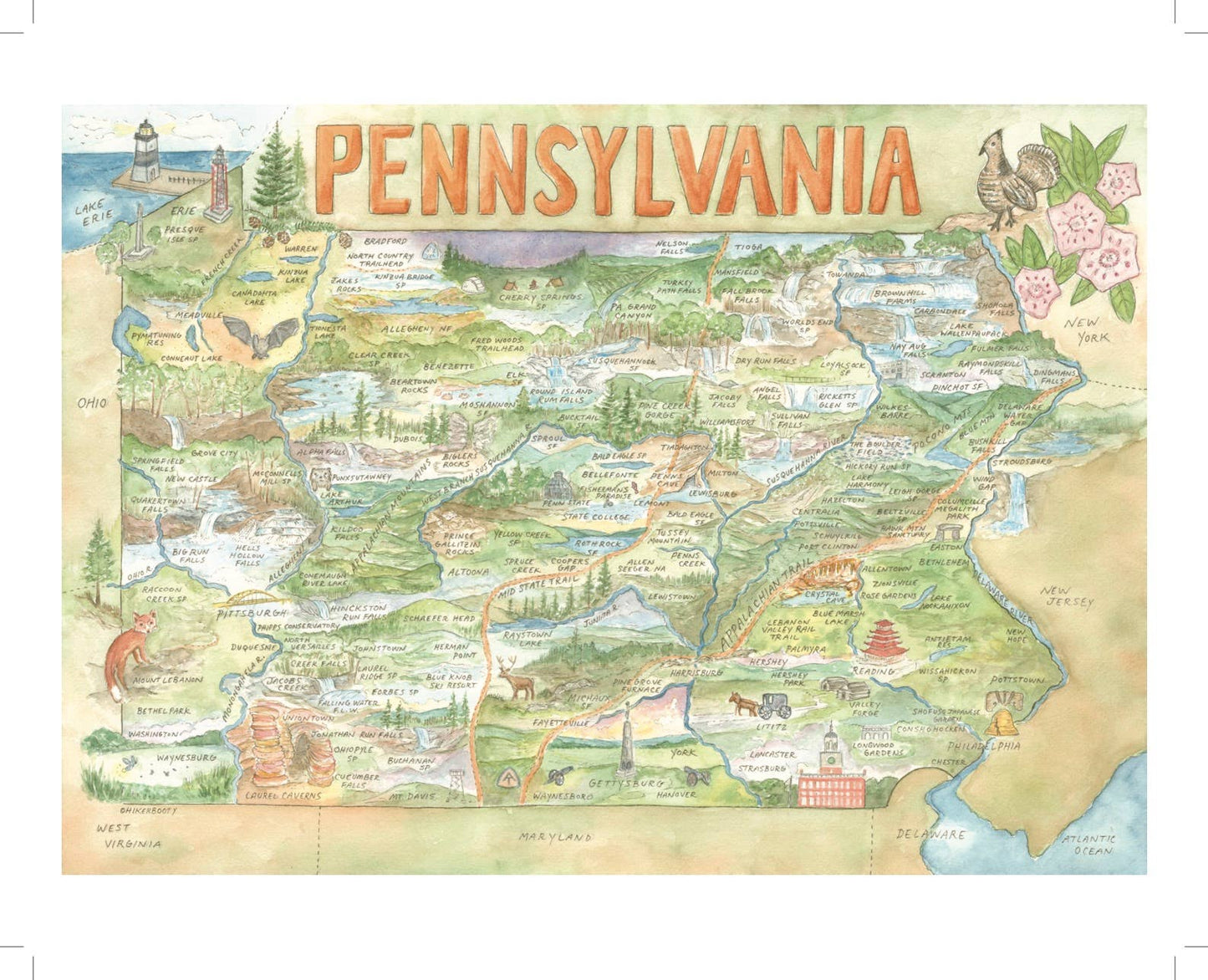Pennsylvania State Map - Hiker Booty Postcard