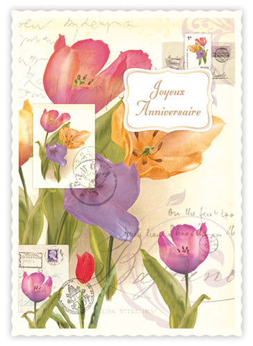 Happy BIrthday (Tulips) ! Joyeux Anniversaire - Quire postcard