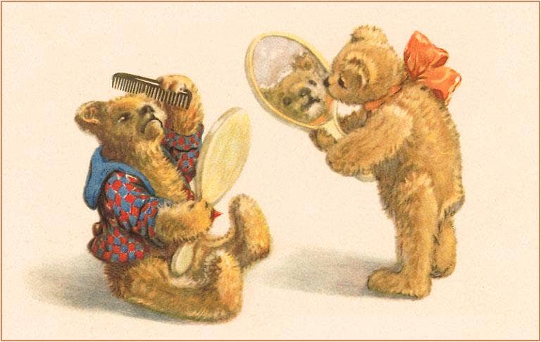 Teddy Bears at Toilette - Found Image postcard