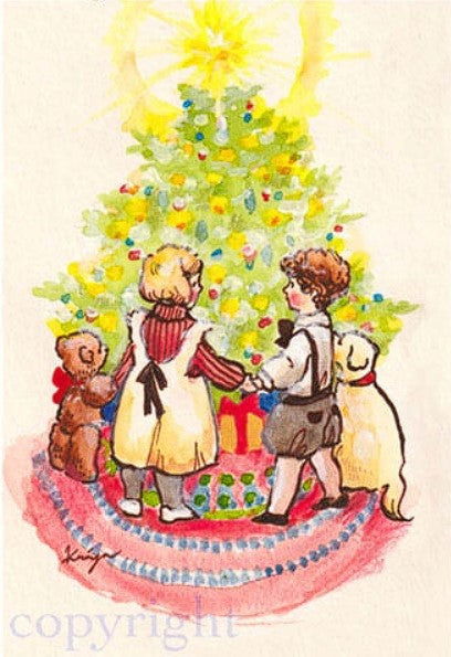 Children with Christmas Tree - Krimgen postcard