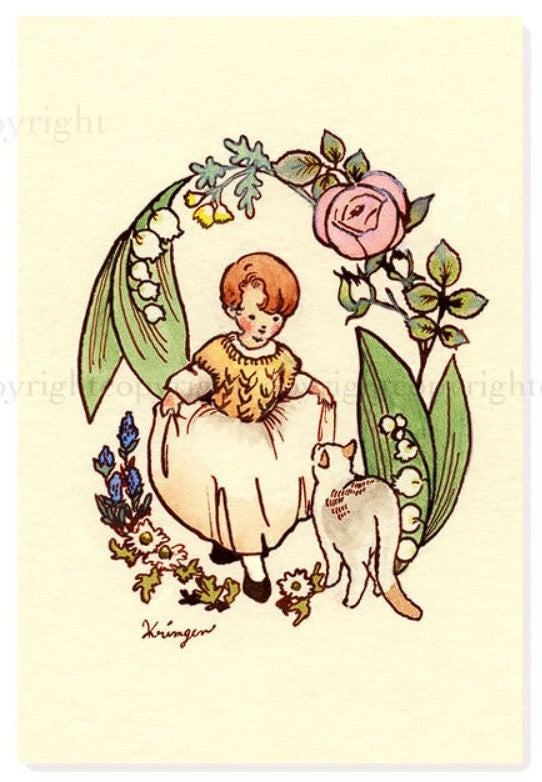 Girl and Lilly of the Valley - Krimgen postcard