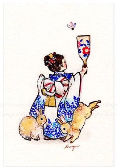 Kimono Girl and Rabbits - Krimgen postcard