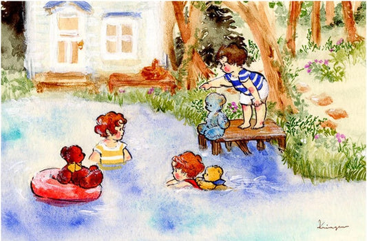 Three Kids Swimming -  Krimgen postcard