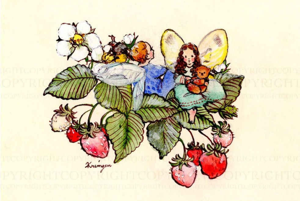 Fairies on Strawberry Leaves -  Krimgen postcard