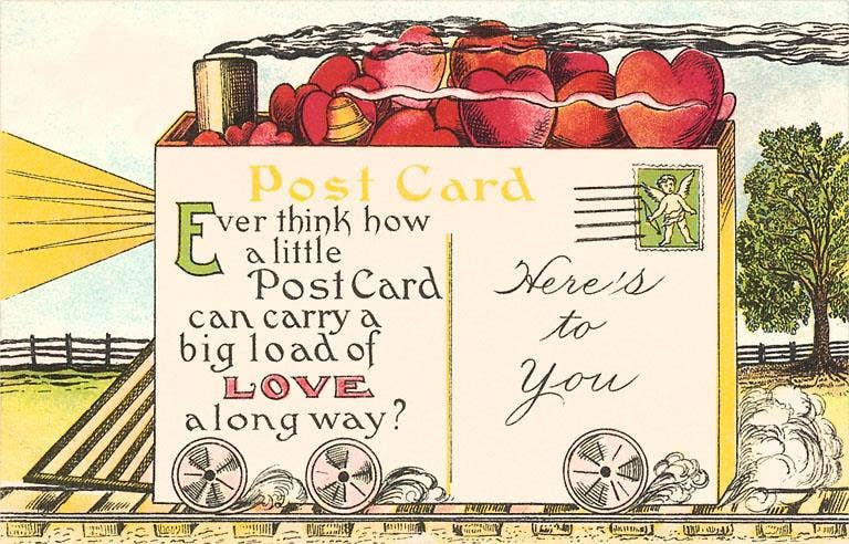 Postcard with Hearts - Found Image postcard