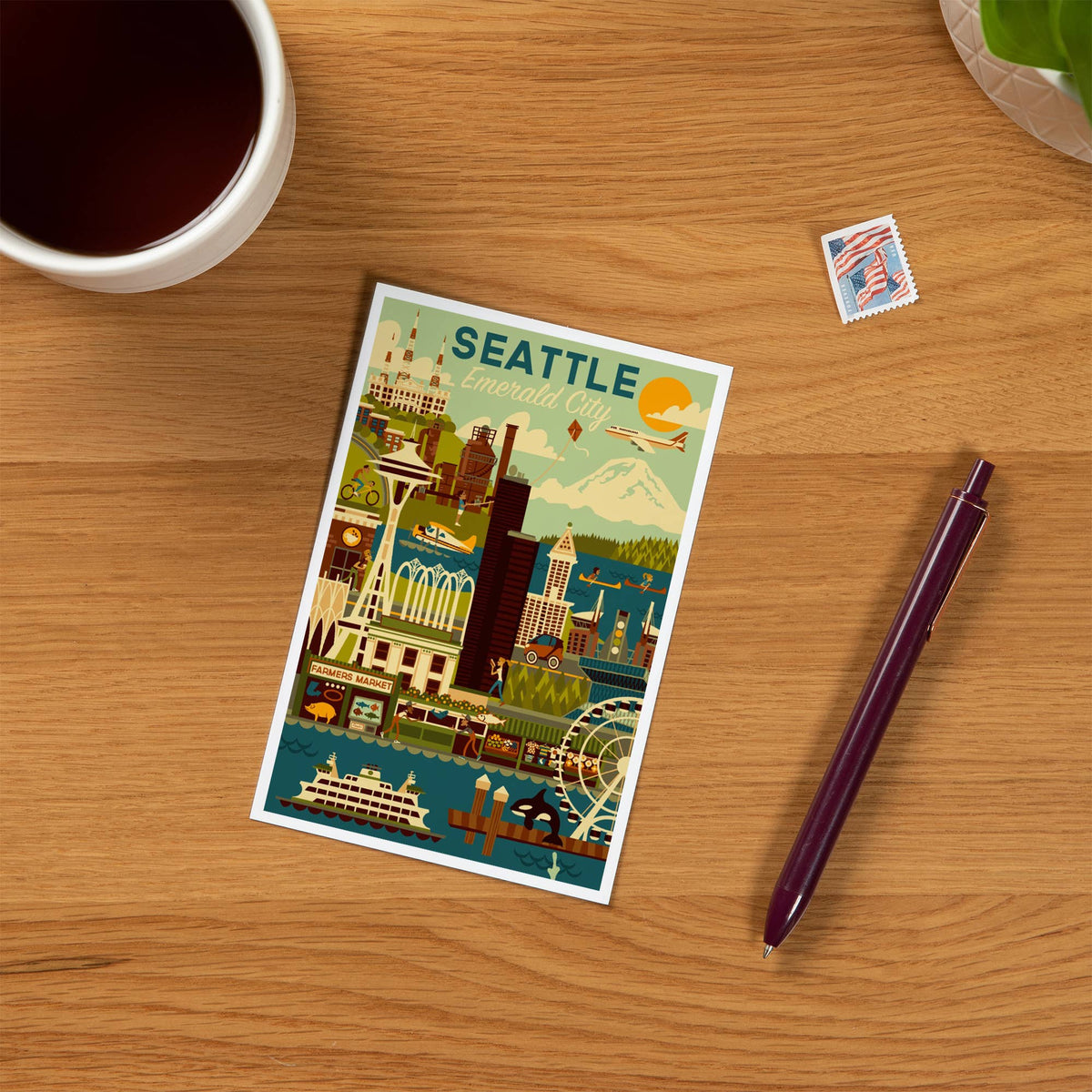 Seattle, Washington, Geometric - Lantern Press Postcard