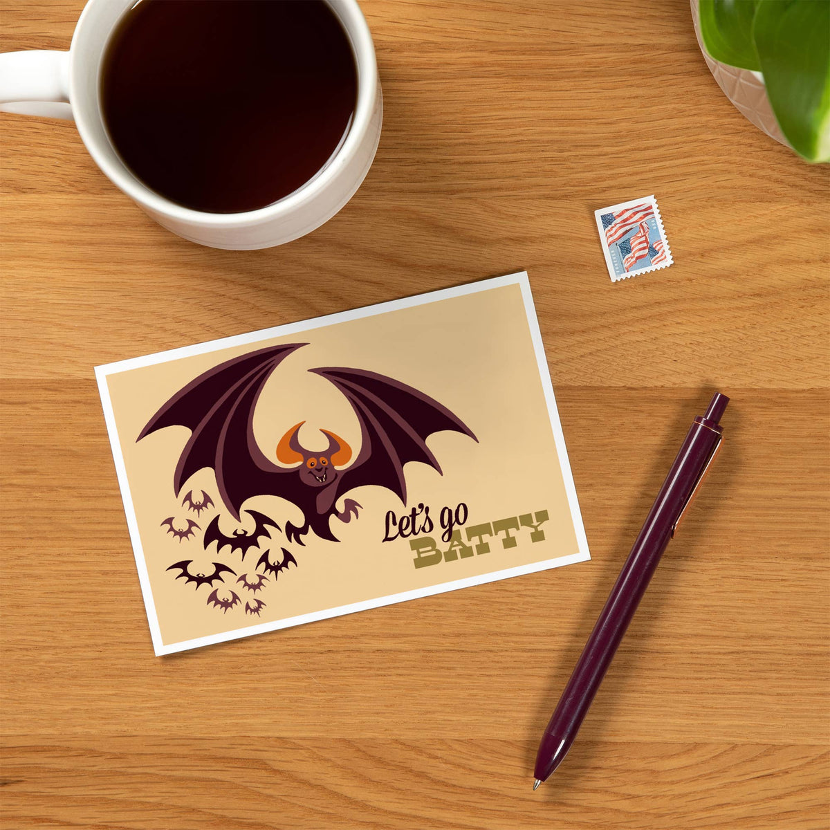 Let's Go Batty, Retro Halloween - Lantern Press Postcard