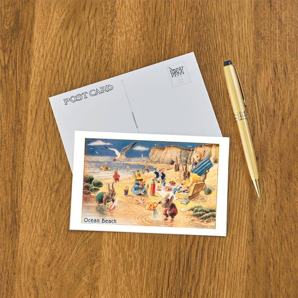 Rabbit Picnic, Ocean Beach - Found Image postcard