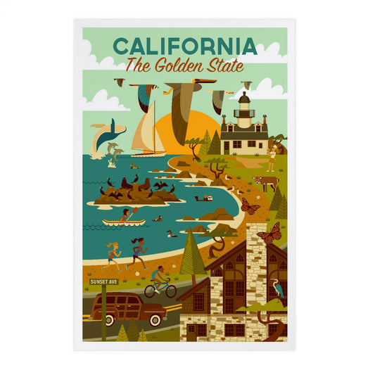 California, The Golden State, Geometric - Lantern Press Postcard