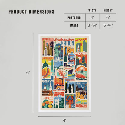 Woodblock Cities Collage - LanternPress postcard