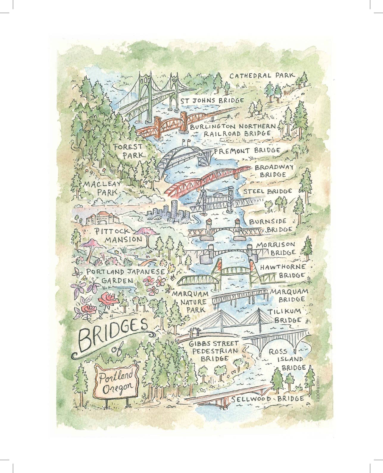 Portland Oregon Bridges - Hiker Booty Postcard