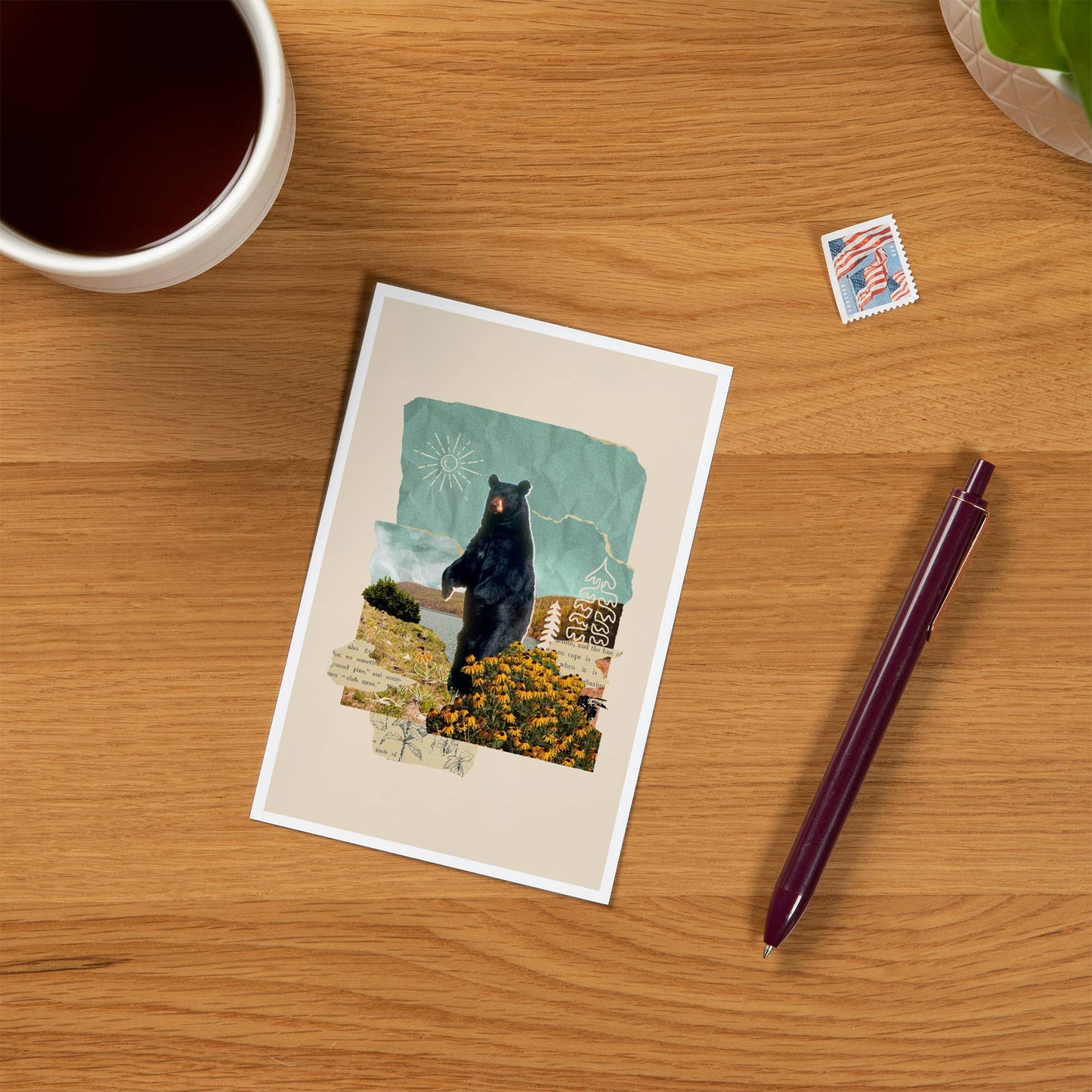 Retro Collage, Black Bear, Beacon - Lantern Press Postcard