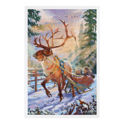 Sleigh Ride Reindeer Christmas - Lantern Press Postcard