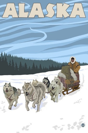 Alaska - Dogsled - Lantern Press Postcard