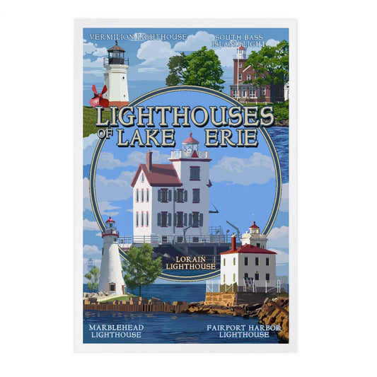 Ohio, Lorain Lighthouses of Lake Erie - Lantern Press Postcard