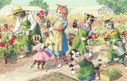 Crazy Cats in the Garden - Found Image postcard