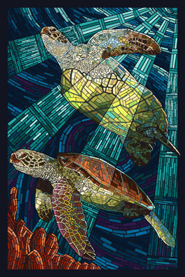 Sea Turtle - Paper Mosaic - Lantern Press Postcard