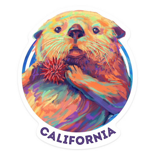 California Vivid Sea Otter - vinyl sticker - Lantern Press