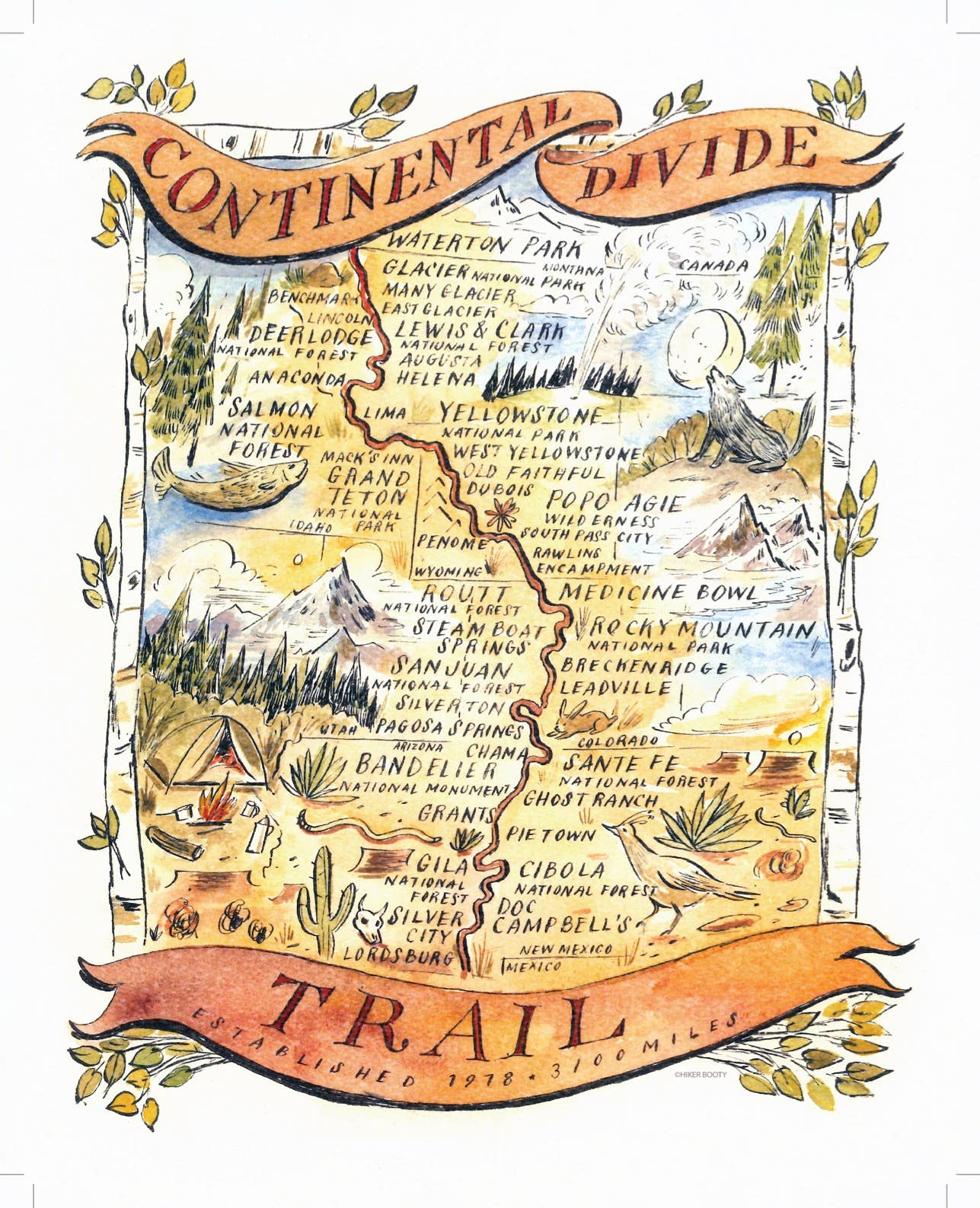 Continental Divide Trail Map - Hiker Booty Postcard