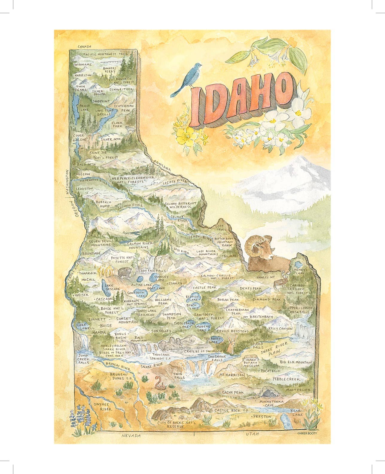 Idaho State Map - Hiker Booty Postcard