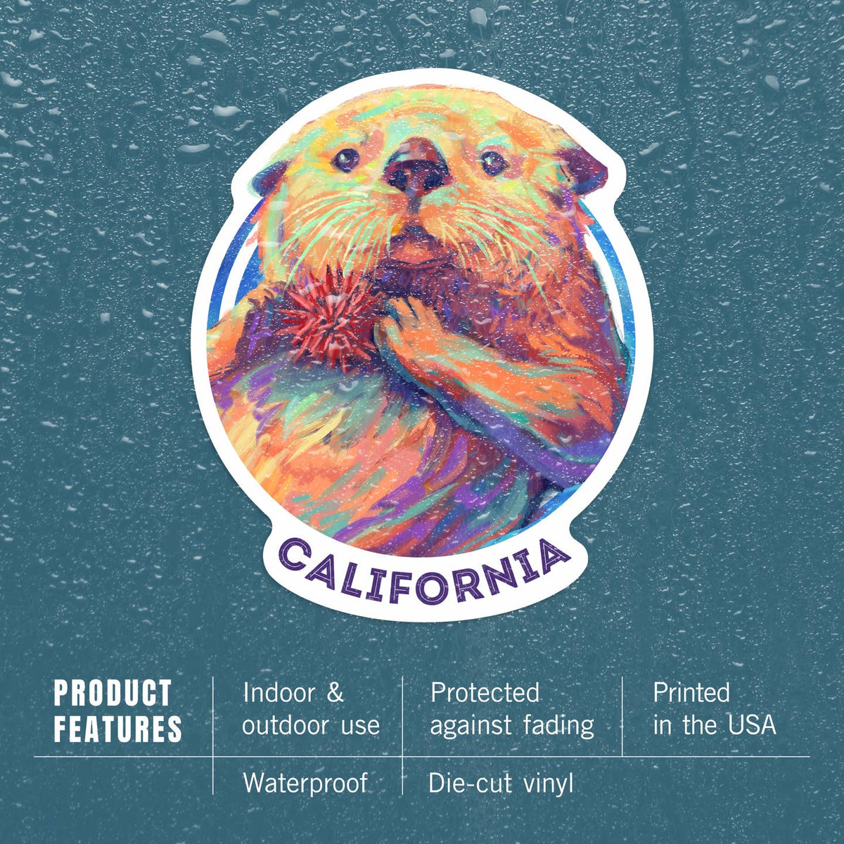 California Vivid Sea Otter - vinyl sticker - Lantern Press