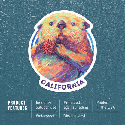 California Vivid Sea Otter - vinyl sticker - Lantern Press