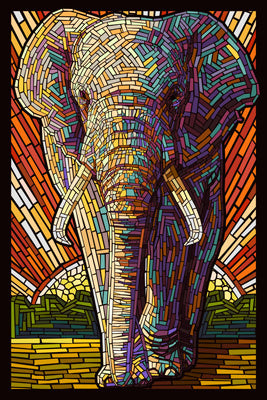 African Elephant - Paper Mosaic - Lantern Press Postcard