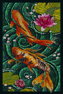 Koi - Paper Mosaic - Lantern Press Postcard