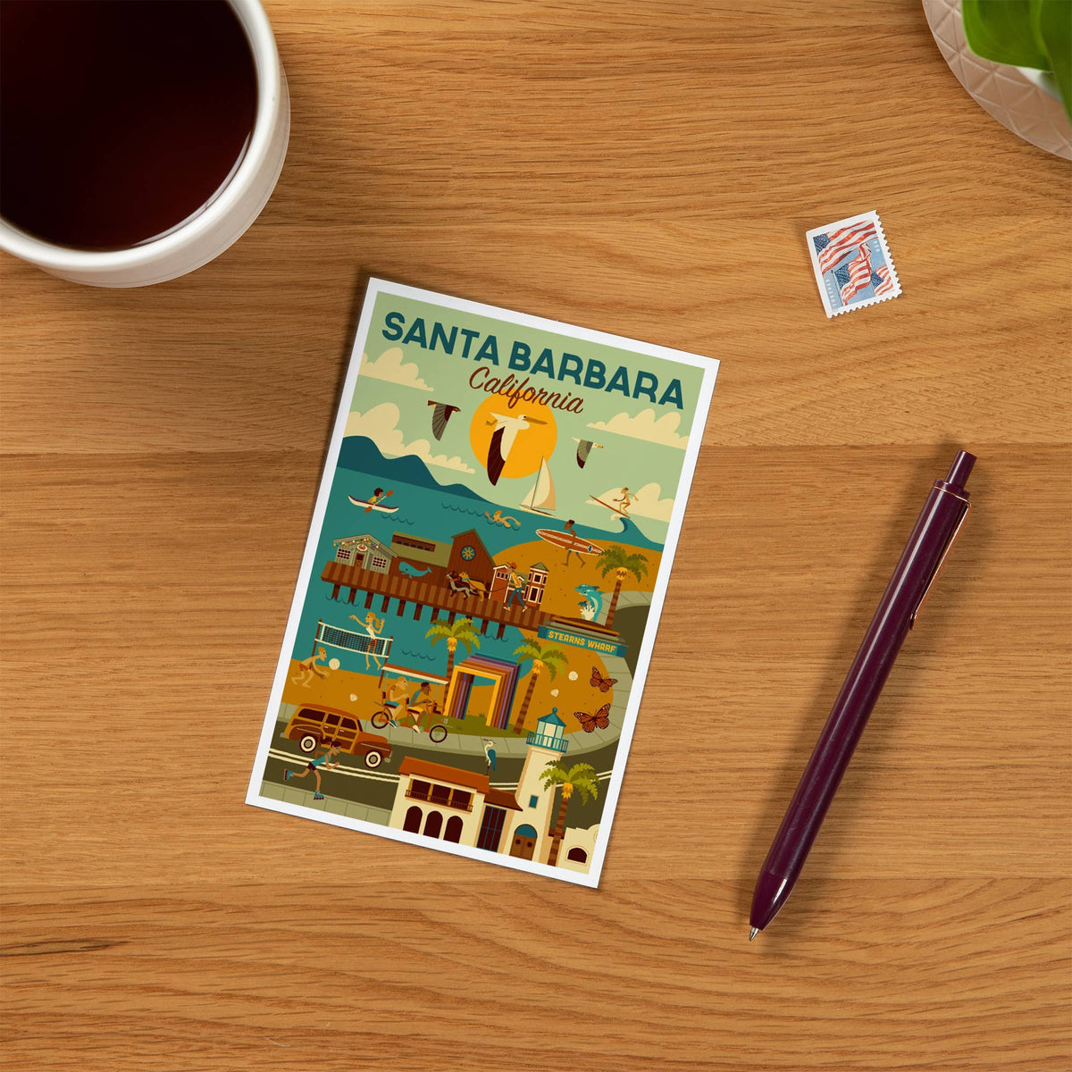 Santa Barbara, California Geometric - Lantern Press Postcard