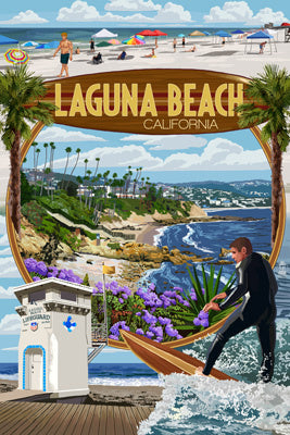 Laguna Beach, California - Montage Scenes - Lantern Press Postcard
